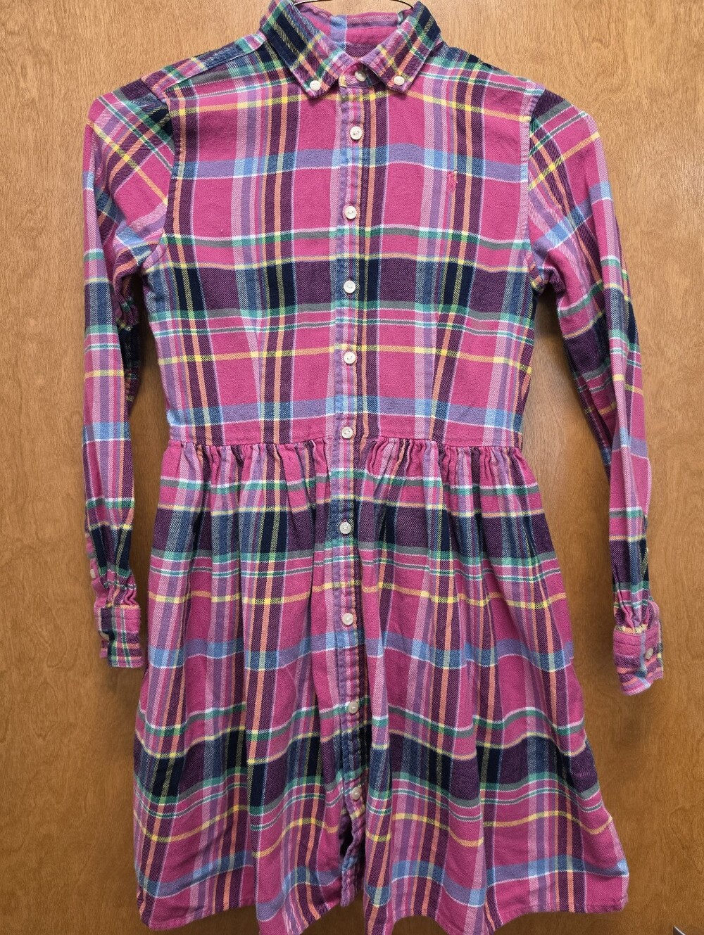 Polo Ralph Lauren Girl's Pink Plaid Button-Down Shirt Dress Size 14